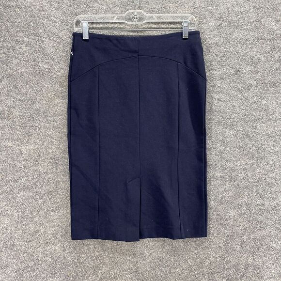 Ann Taylor Skirt Women 2 Blue Midi Straight Zipper Mid Rise Rayon Casual Solid - Picture 2 of 9